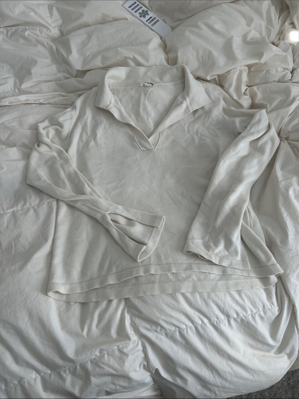 Djerf Avenue Long Sleeve Collared Tee in Off-White